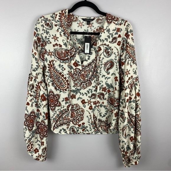 BANANA Republic Boho Paisley Balloon Long Sleeve Lace Up Top Small NWT - Picture 3 of 11